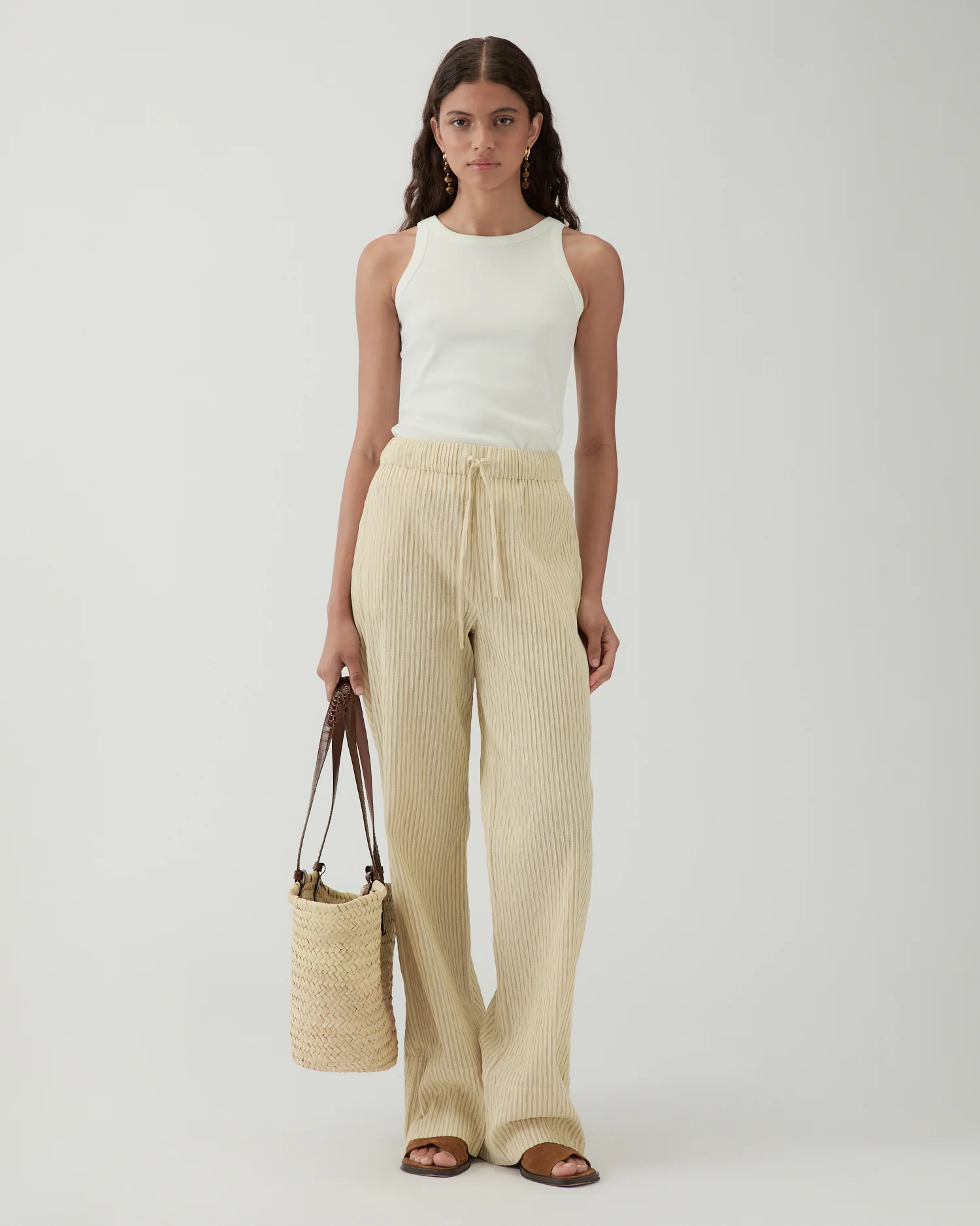 Andi Trousers Cotton Seersucker Stripe Yellow