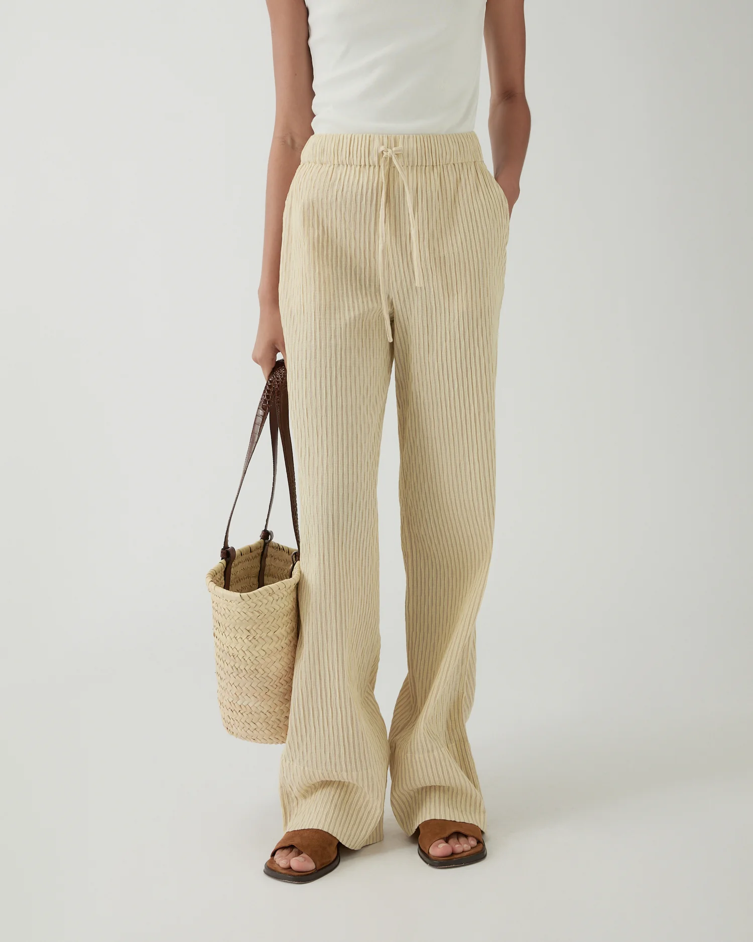 Andi Trousers Cotton Seersucker Stripe Yellow - Image 3
