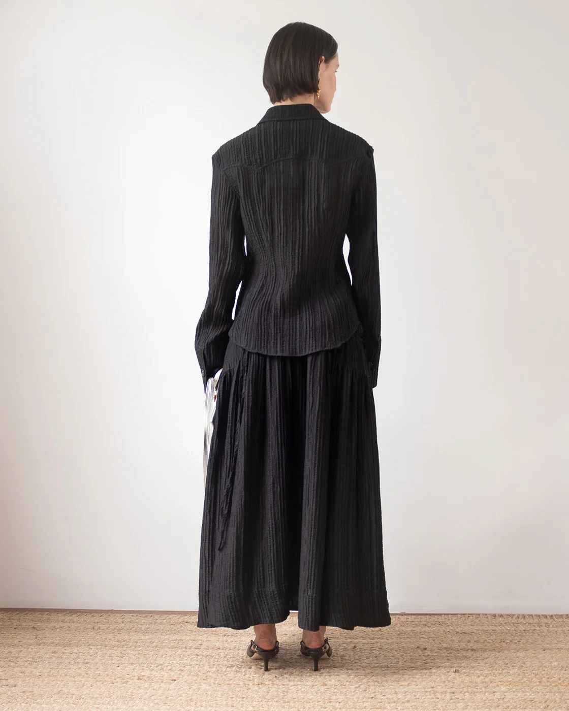 Anika Skirt Tencel Blend Seersucker Black - Image 3
