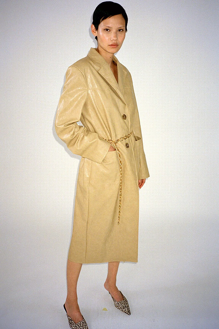 Atlas Coat Faux Leather Beige - Image 7