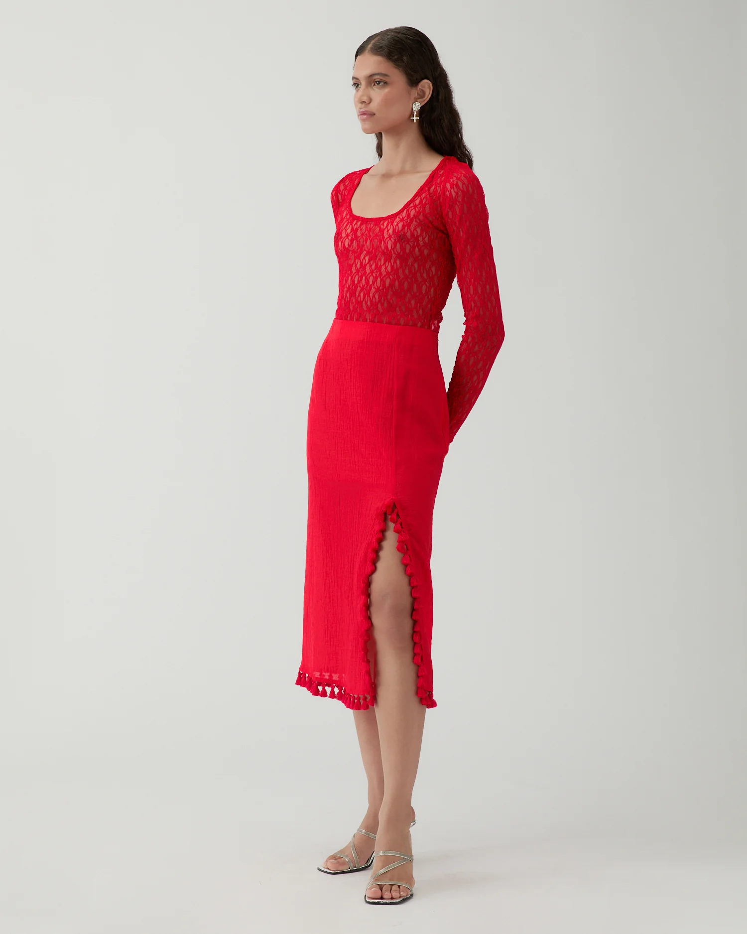 Ayla Skirt Tencel Blend Red - Image 3