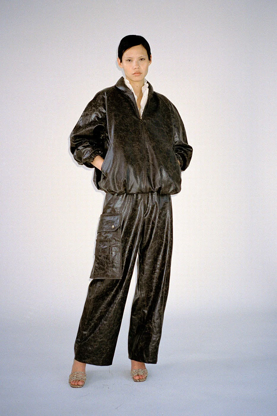 Becca Jacket Faux Leather Distressed Brown - Image 7