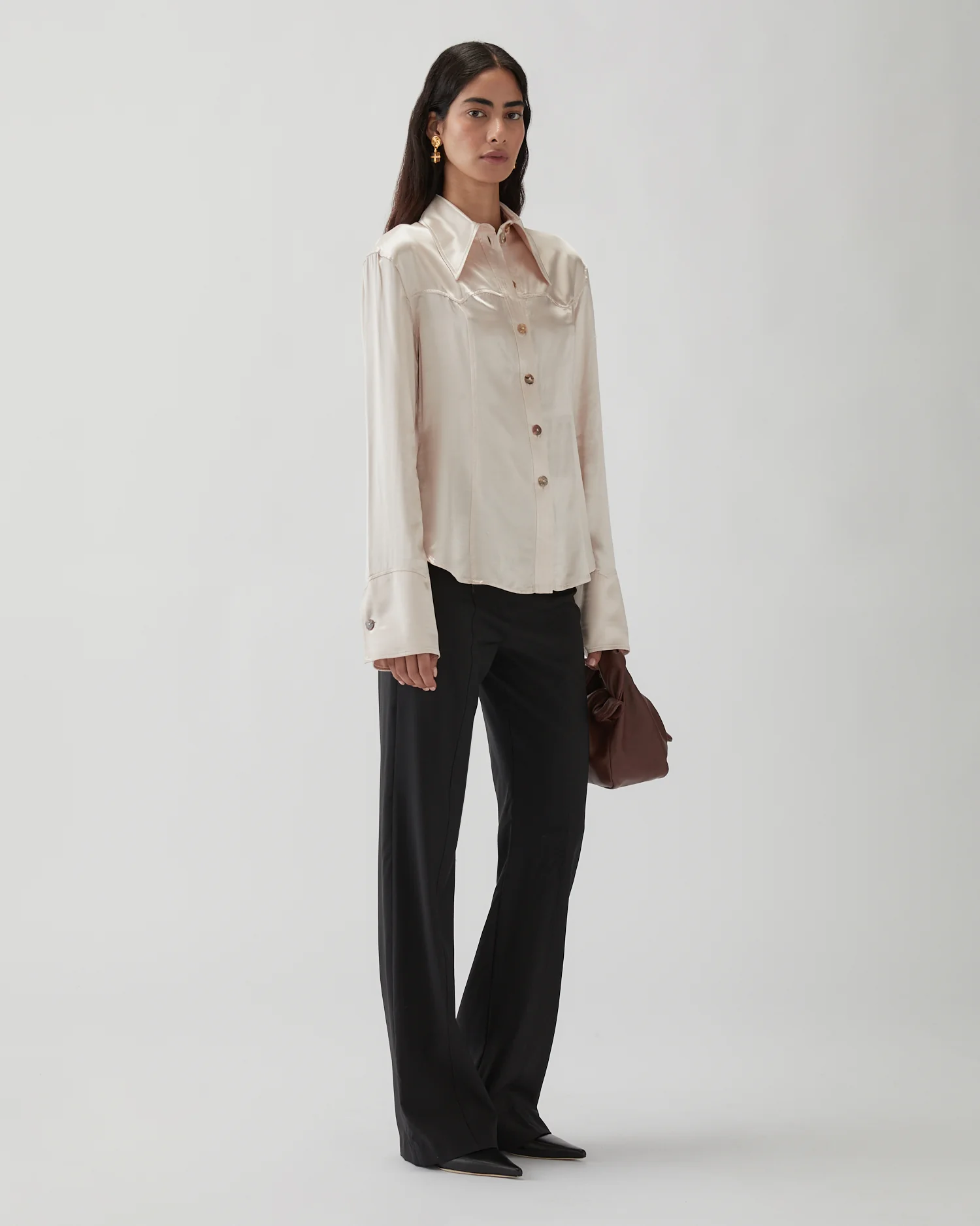 Camilla Shirt Satin Viscose Parchment - Image 5