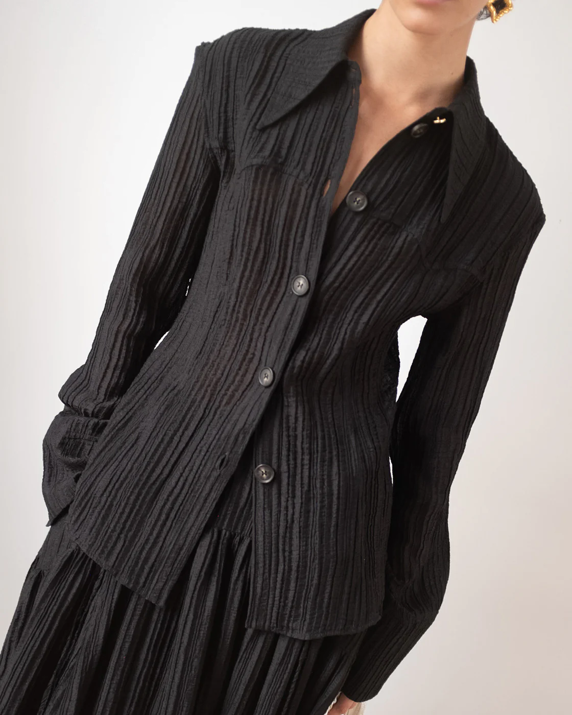 Camilla Shirt Tencel Blend Seersucker Black - Image 2