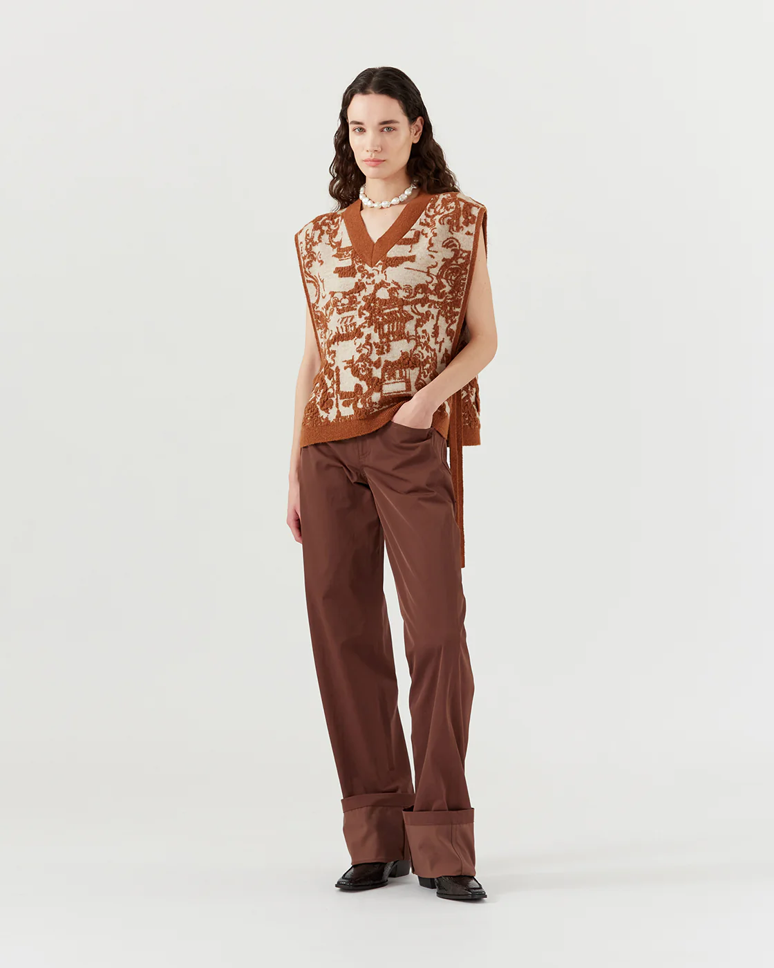 Citro Vest Alpaca Blend Jacquard Brown - Image 5