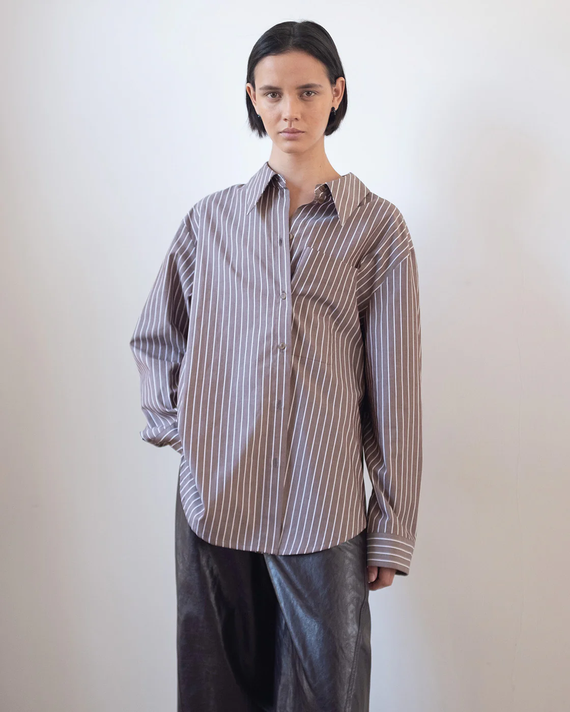 Ellis Shirt Cotton Stripe Brown - Image 4