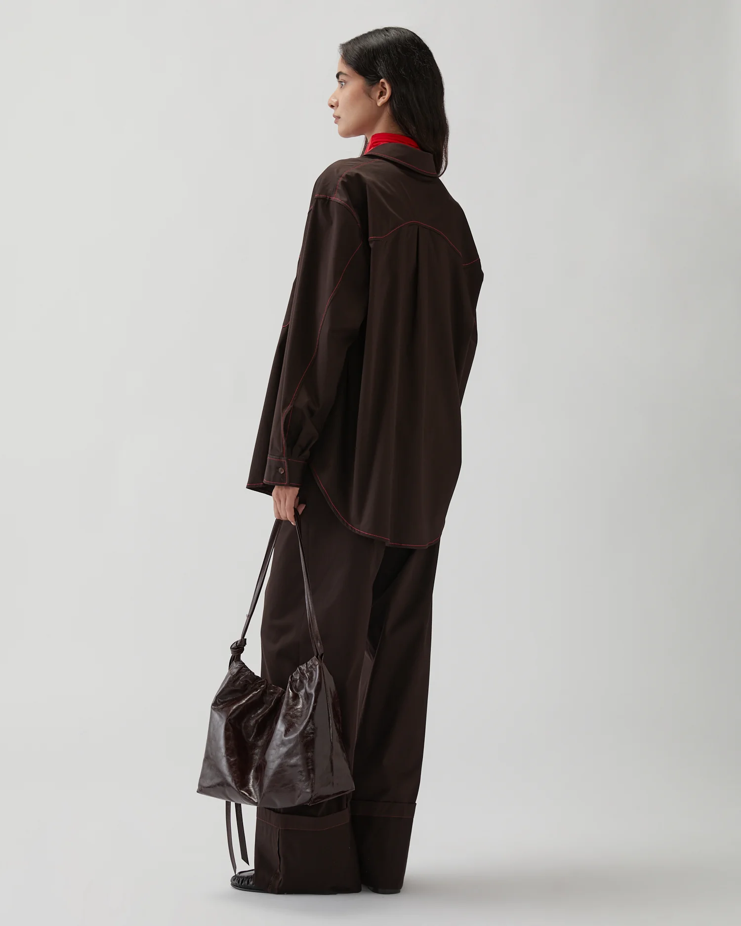Ellis Shirt Sateen Cotton Dark Chocolate - Image 5