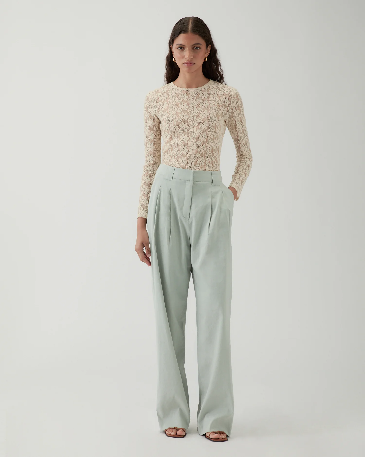 Freya Trousers Viscose Linen Blend Blue - Image 4