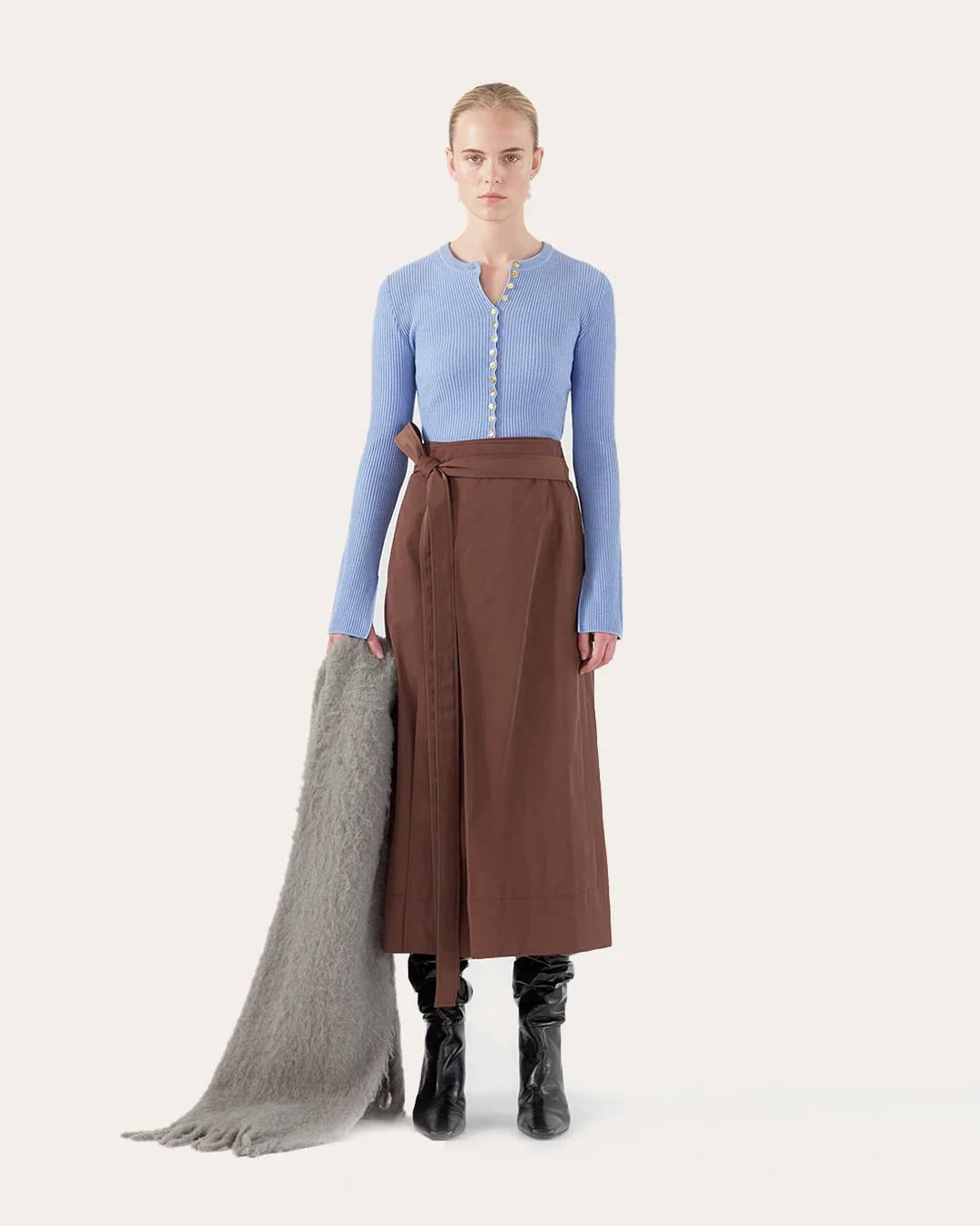 Isra Skirt Cotton Blend Twill Brown
