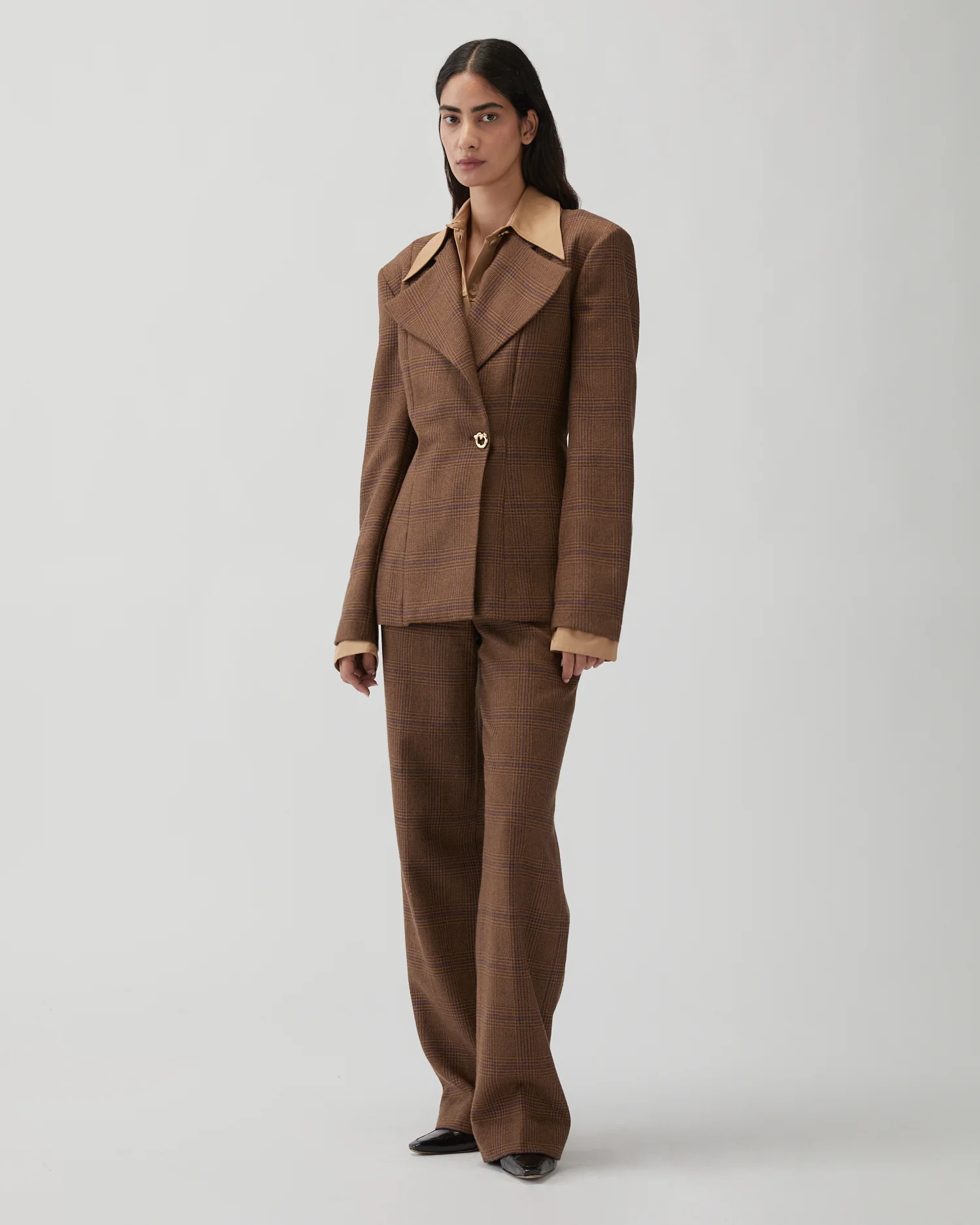 Leila Blazer Wool Check Brown - Image 4