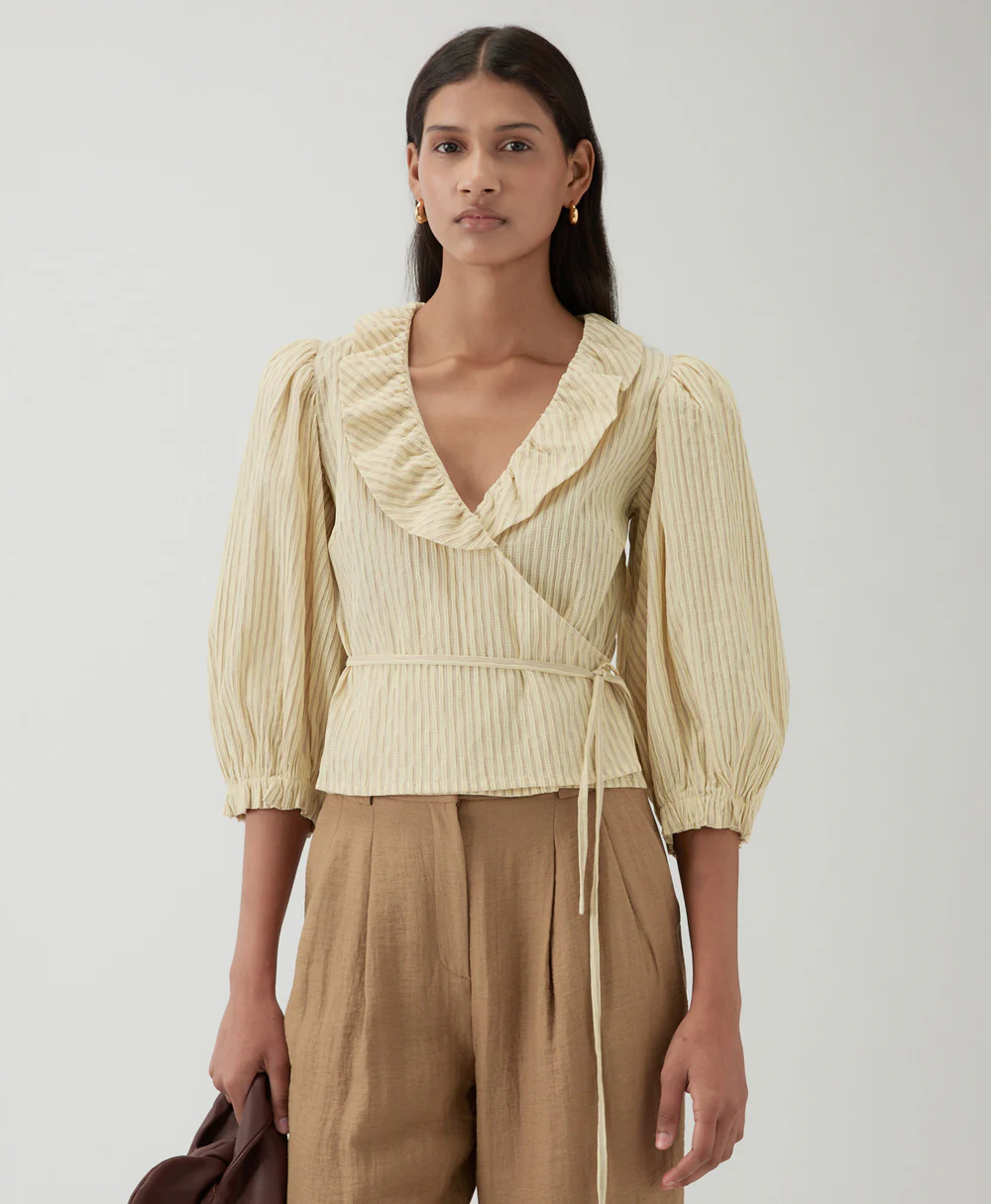 Luna Blouse Cotton Seersucker Stripe Yellow - Image 2