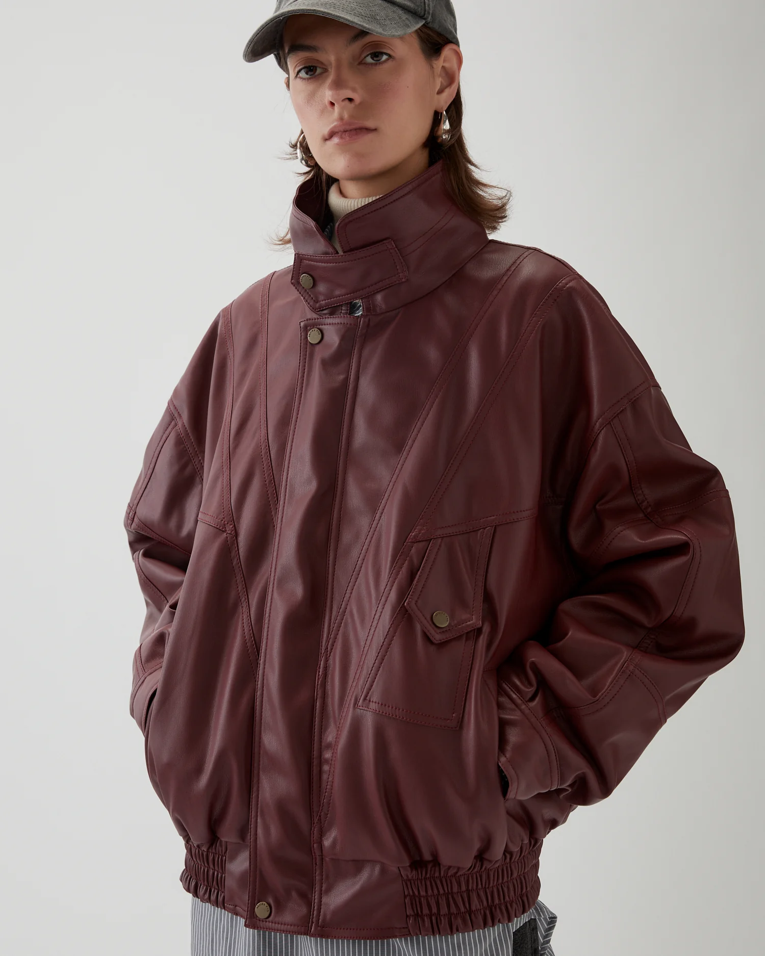Madison Jacket Faux Leather Burgundy - Image 4