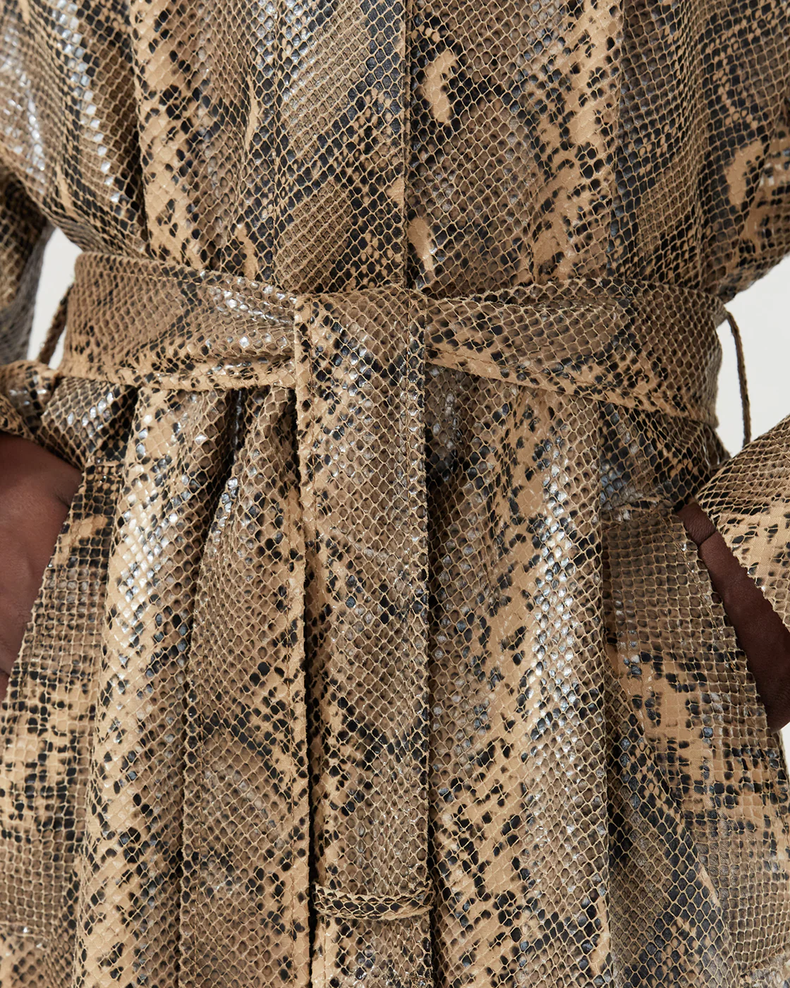 Oona Trenchcoat Faux Snakeskin Beige - Image 6