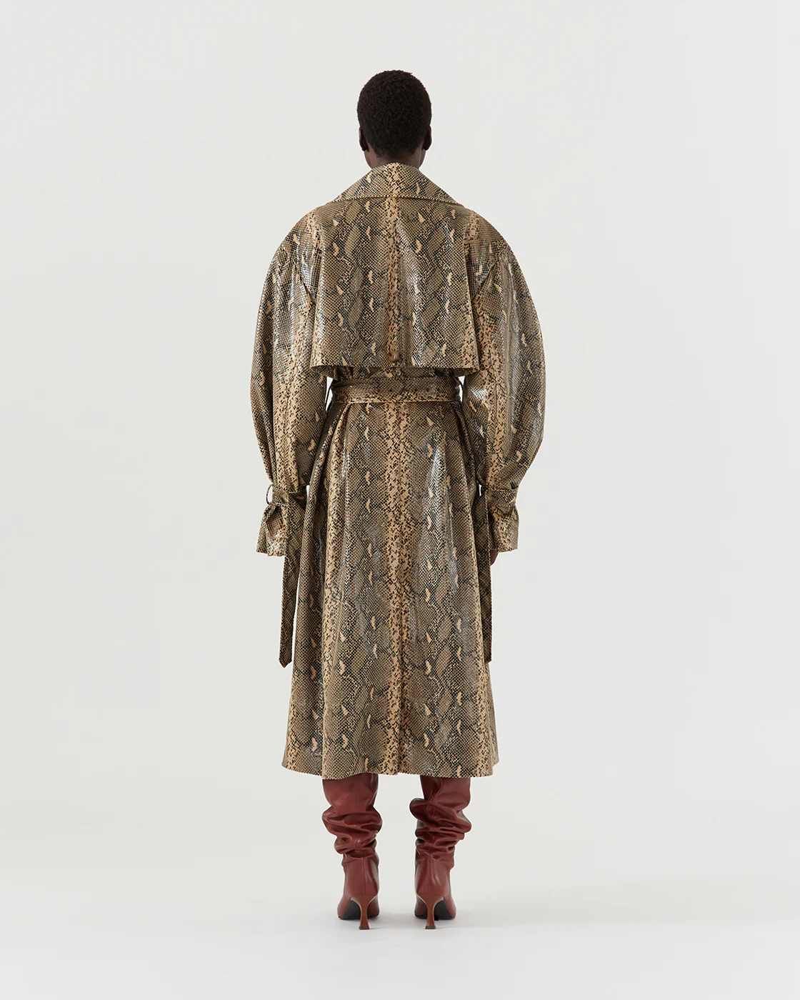 Oona Trenchcoat Faux Snakeskin Beige - Image 8