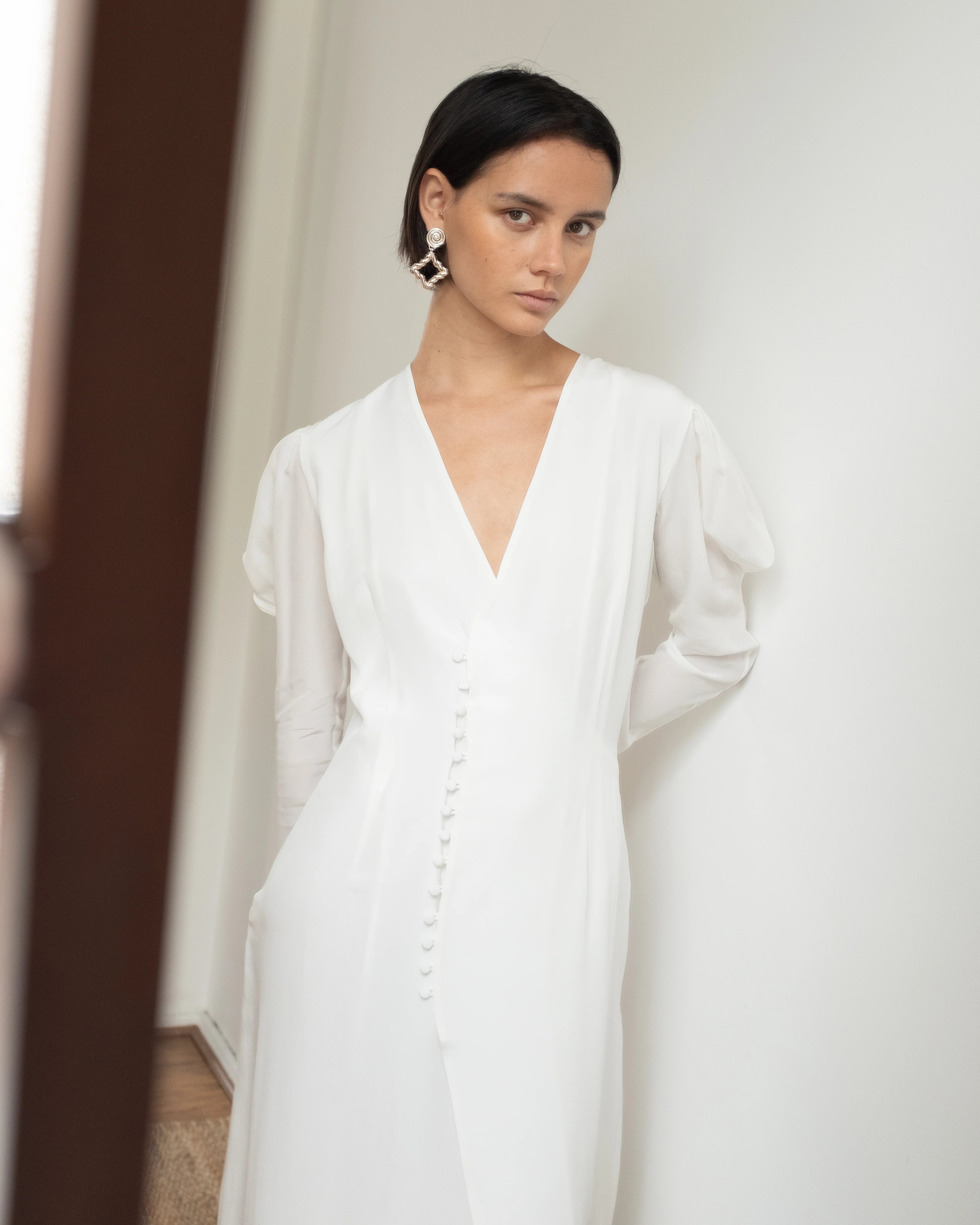 Remi Dress Silk Crepe de Chine Off-White - Image 2