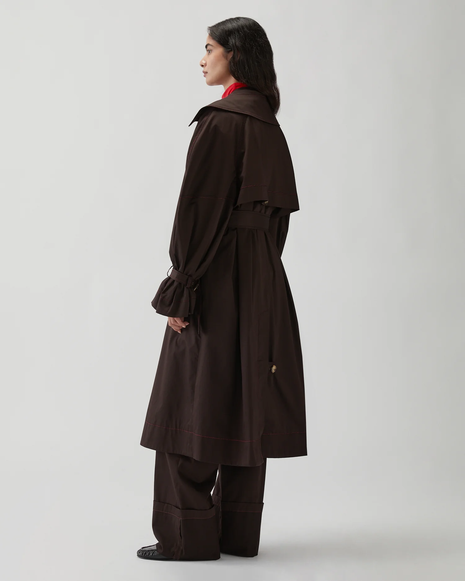 Romy Trenchcoat Sateen Cotton Dark Chocolate - Image 6