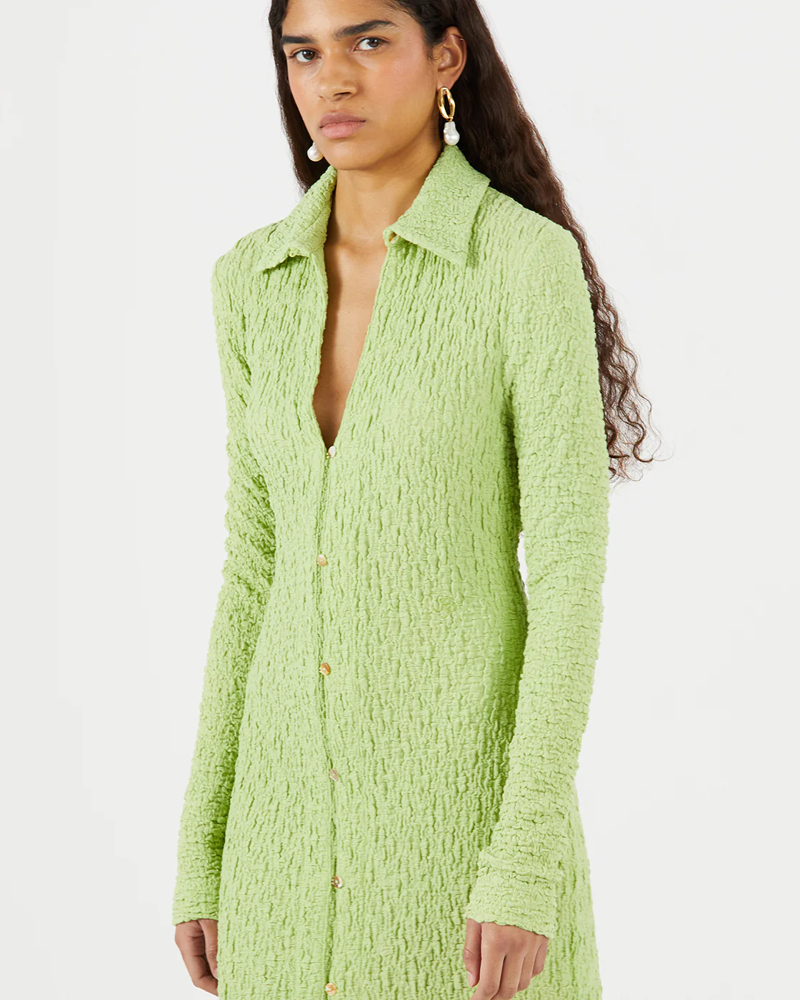 Sana Dress Cotton Blend Seersucker Acid Green