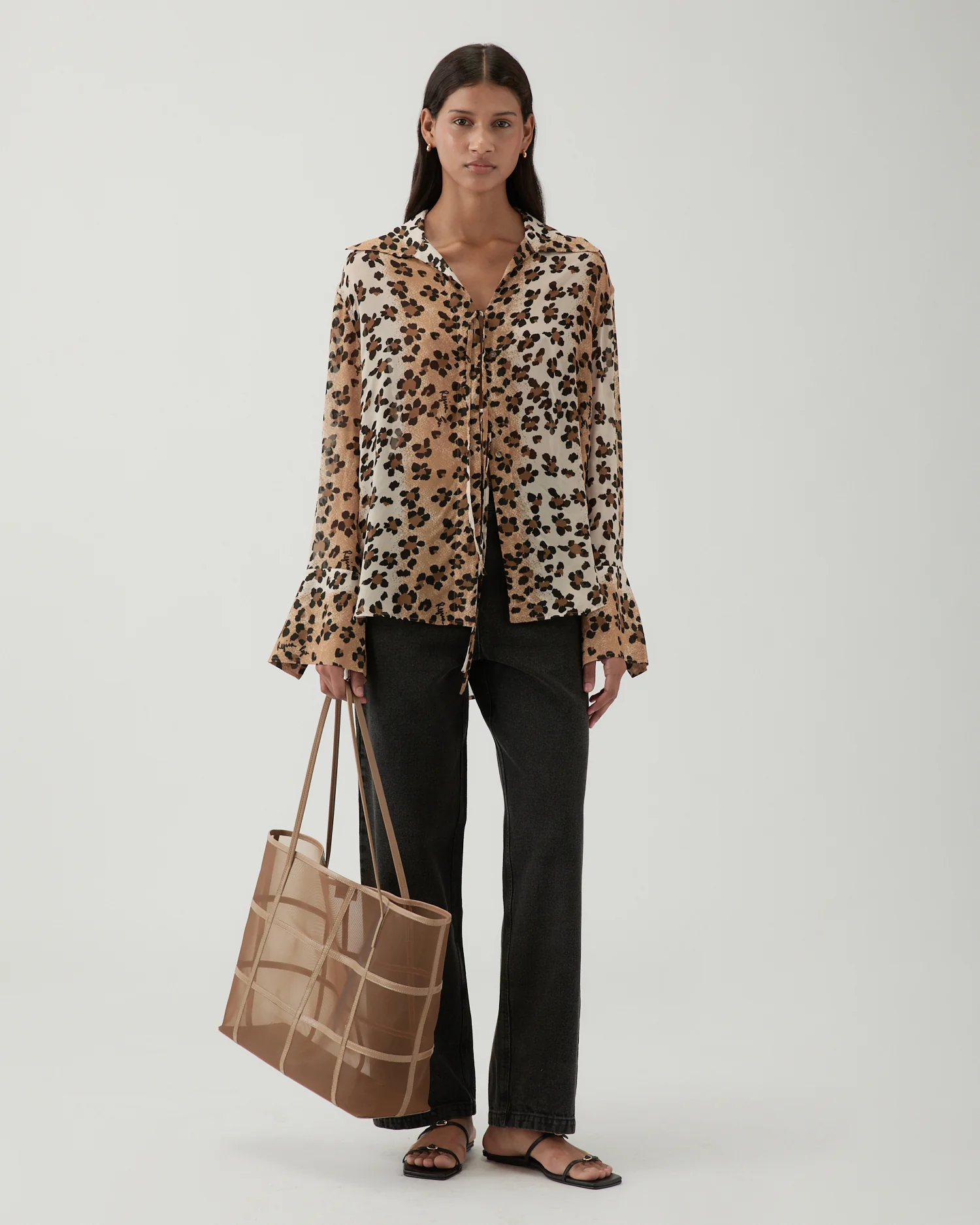 Saskia Shirt Viscose Chiffon Print Beige