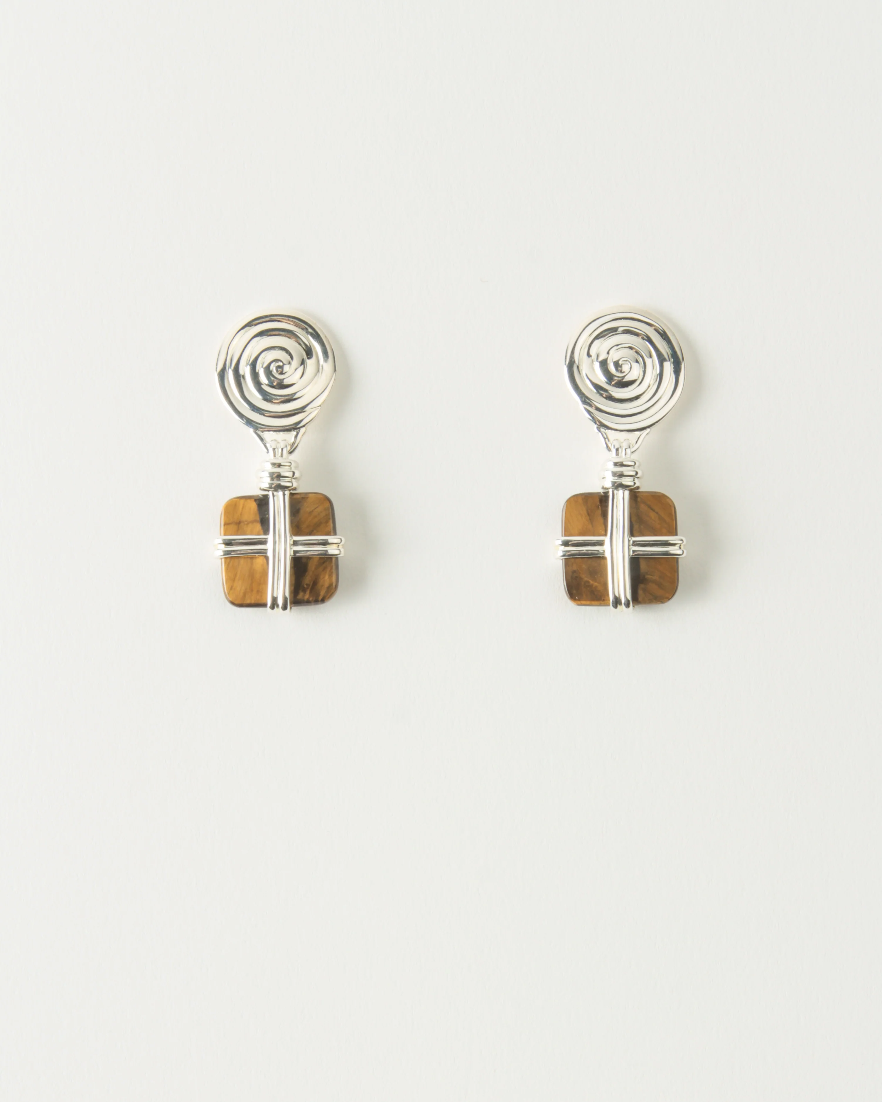 Squiggle Earrings Silver Plated with Tiger's Eye