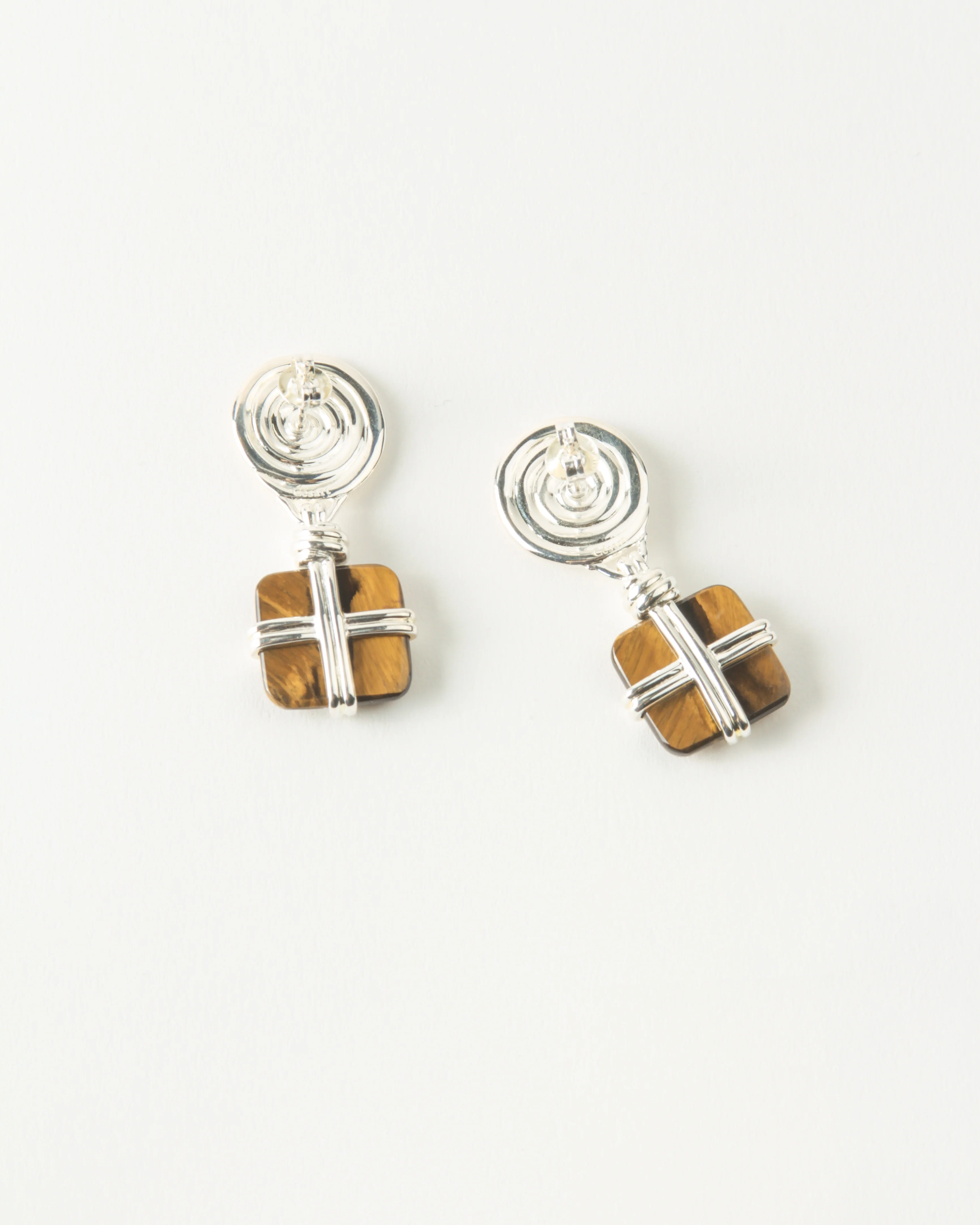 Squiggle Earrings Silver Plated with Tiger's Eye - Image 3