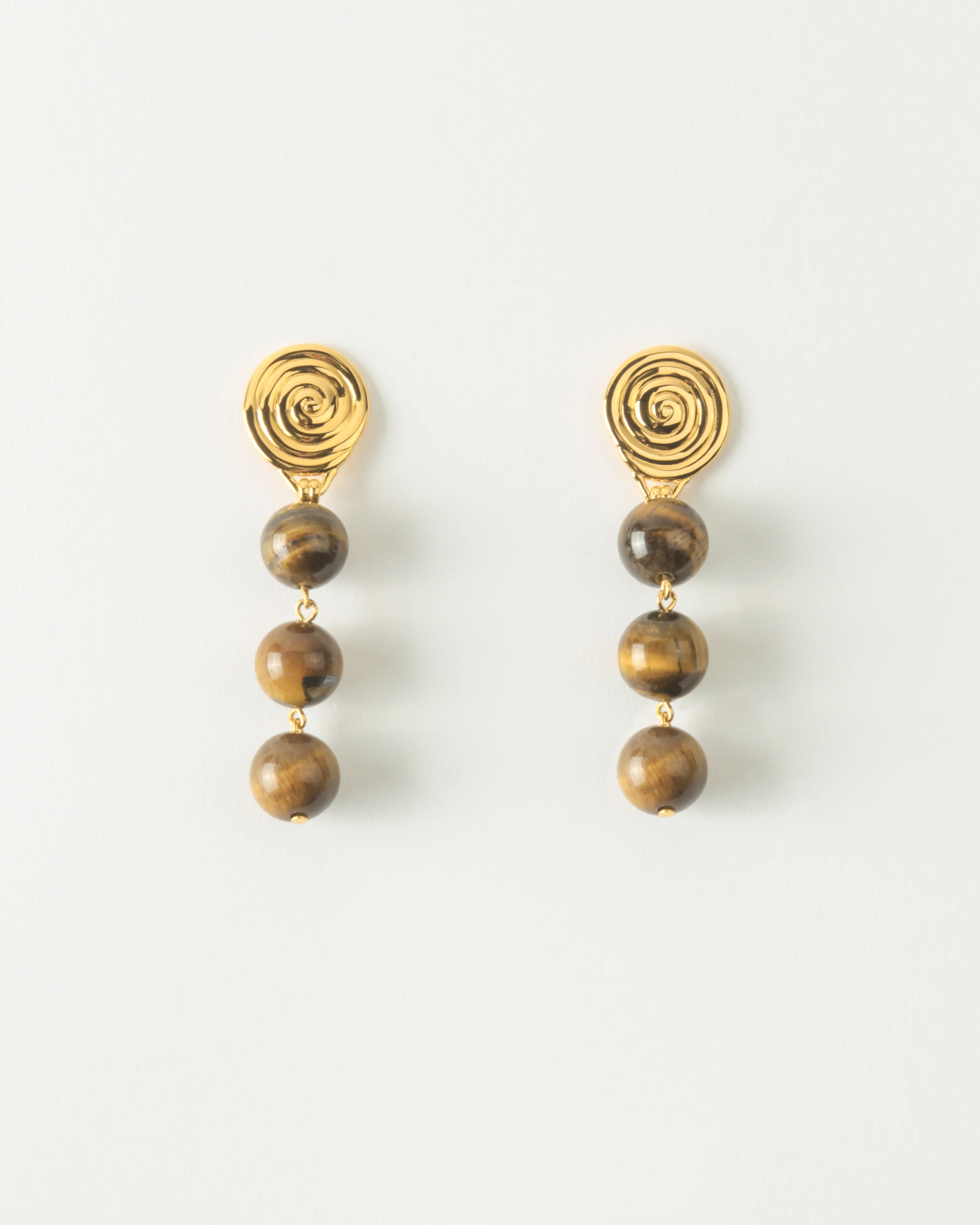 Swirl Droplet Earrings Gold Plated with Tiger's Eye