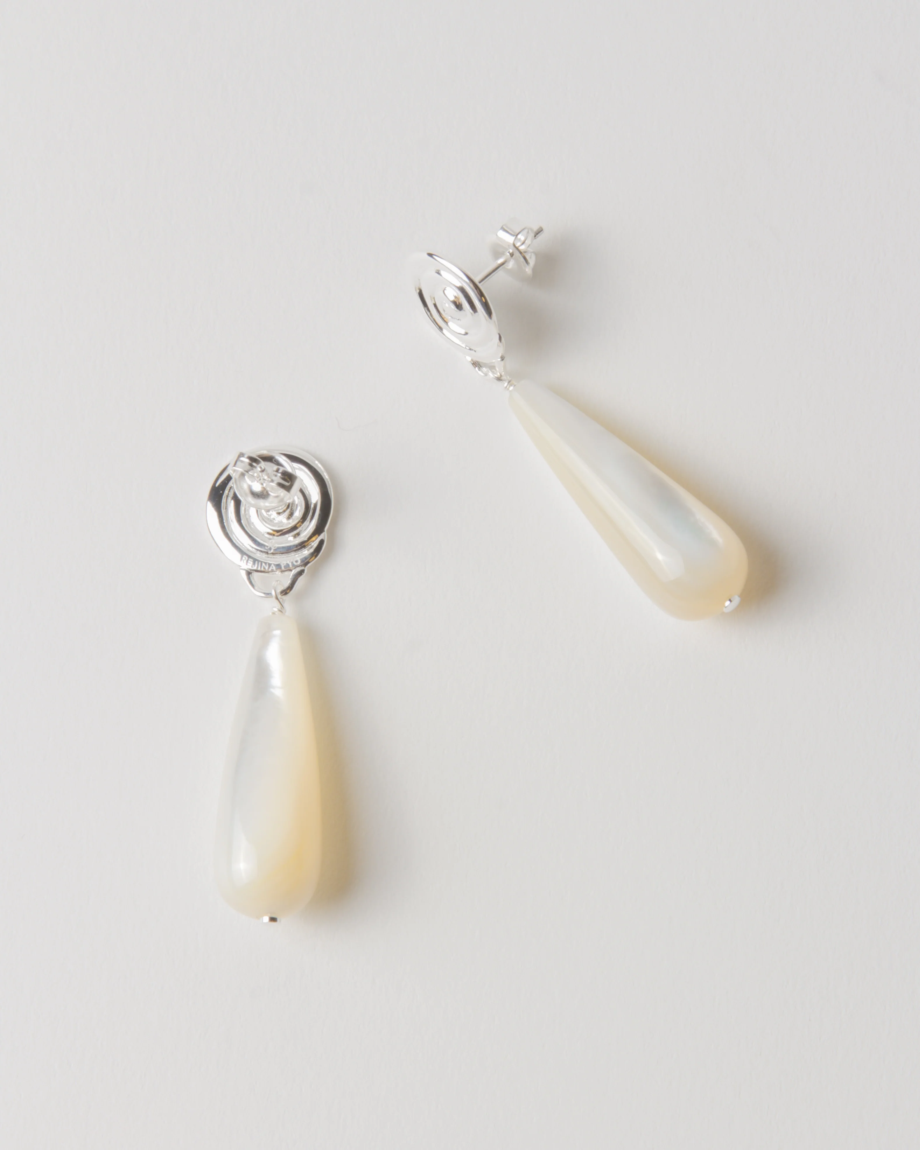 Swirl Tear Droplet Earrings Silver Plated with Mother of Pearl - Image 2