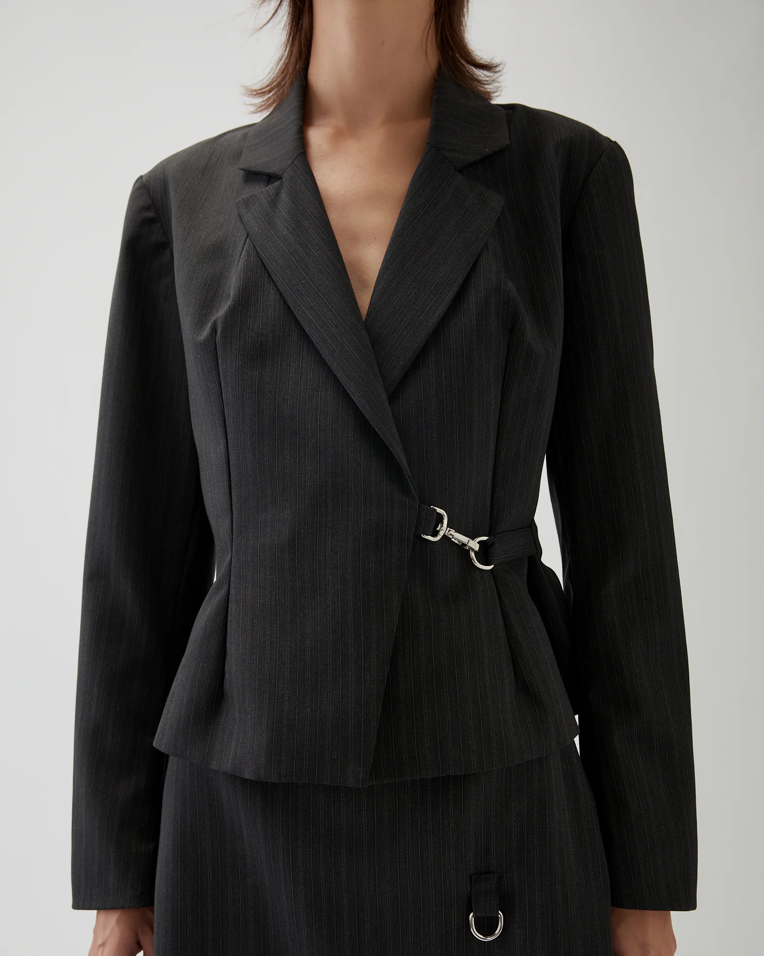 Sylvia Jacket Wool Suiting Stripe Grey - Image 3