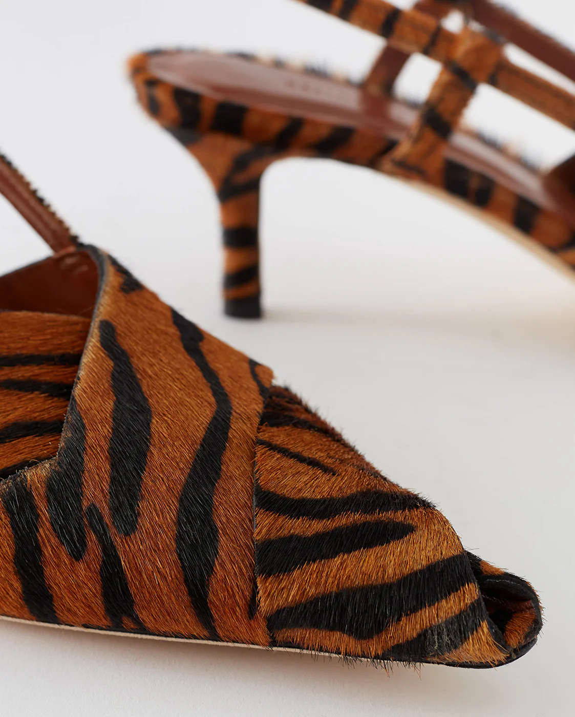 Wrap Kitten Heels Calfhair Print Brown - Image 4
